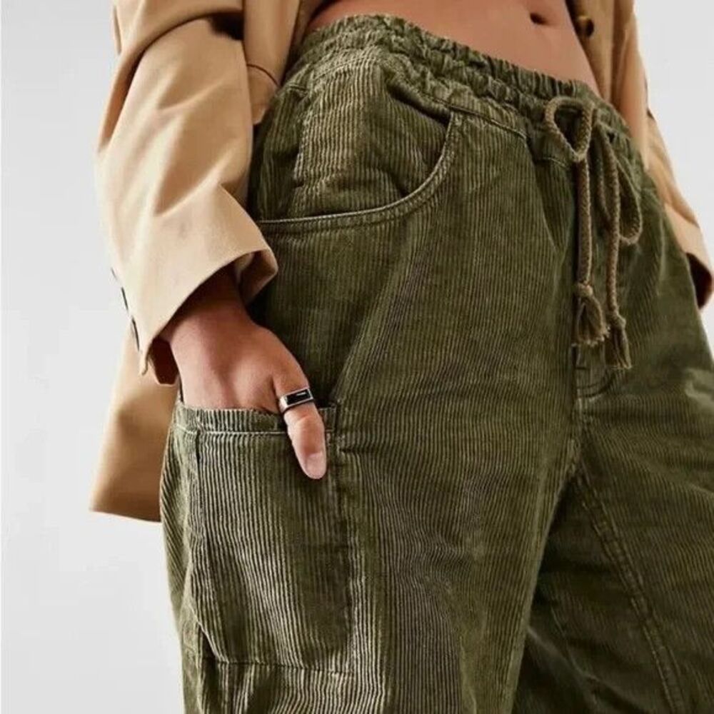NWT We The Free People Modern Love Pull On Cord Jeans Green High Rise - Picture 3 of 16